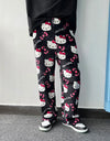 Sanrio Hello Kitty Flannel Pajamas Black Women'S Warm Woolen Cartoon Casual Home Pants In Autumn Winter Fashion Trousers