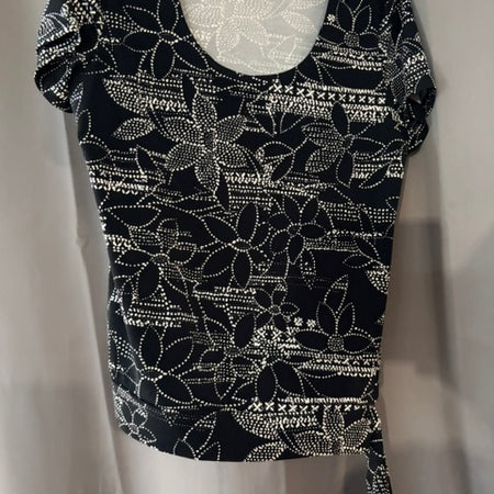 White Stag Size Small Black & White Floral Tie-Front Shirt