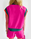 Contrast Round Neck Top and Shorts Set