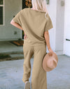 Double Take Full Size Texture Short Sleeve Top and Pants Set