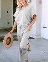Double Take Full Size Texture Short Sleeve Top and Pants Set