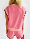 Contrast Round Neck Top and Shorts Set