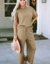 Double Take Full Size Texture Short Sleeve Top and Pants Set