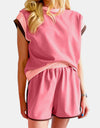 Contrast Round Neck Top and Shorts Set