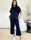 Double Take Full Size Texture Short Sleeve Top and Pants Set