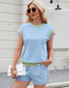 Contrast Round Neck Top and Shorts Set