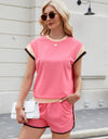 Contrast Round Neck Top and Shorts Set