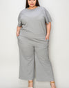 Double Take Full Size Texture Short Sleeve Top and Pants Set