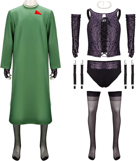 Dr. Frank Costume Outfit 1970s Magenta Corset Robe Stocking Set Movie Halloween Cosplay Uniform. *Preowned*