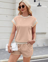 Contrast Round Neck Top and Shorts Set