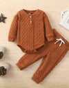 Lioraitiin 0-24M Baby Girl Romper Tops Pants Suit Newborn Infant Long Sleeve Round Neck Button Sweater Knitting Trousers