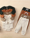 Lioraitiin 0-24M Baby Girl Romper Tops Pants Suit Newborn Infant Long Sleeve Round Neck Button Sweater Knitting Trousers