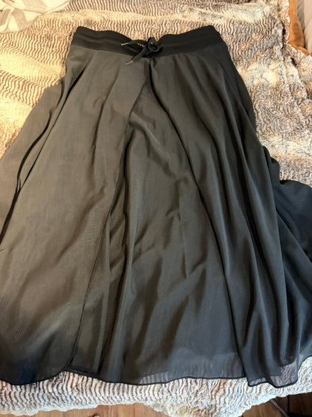 Halara High Waisted Drawstring Contrast Mesh 2-in-1 Pocket Flowy Midi Flare Casual Skirt