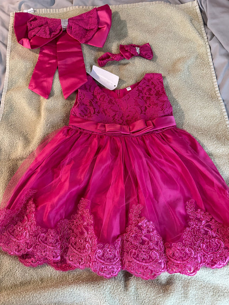 Pink toddler girls dress, bow, headband *Preowned*