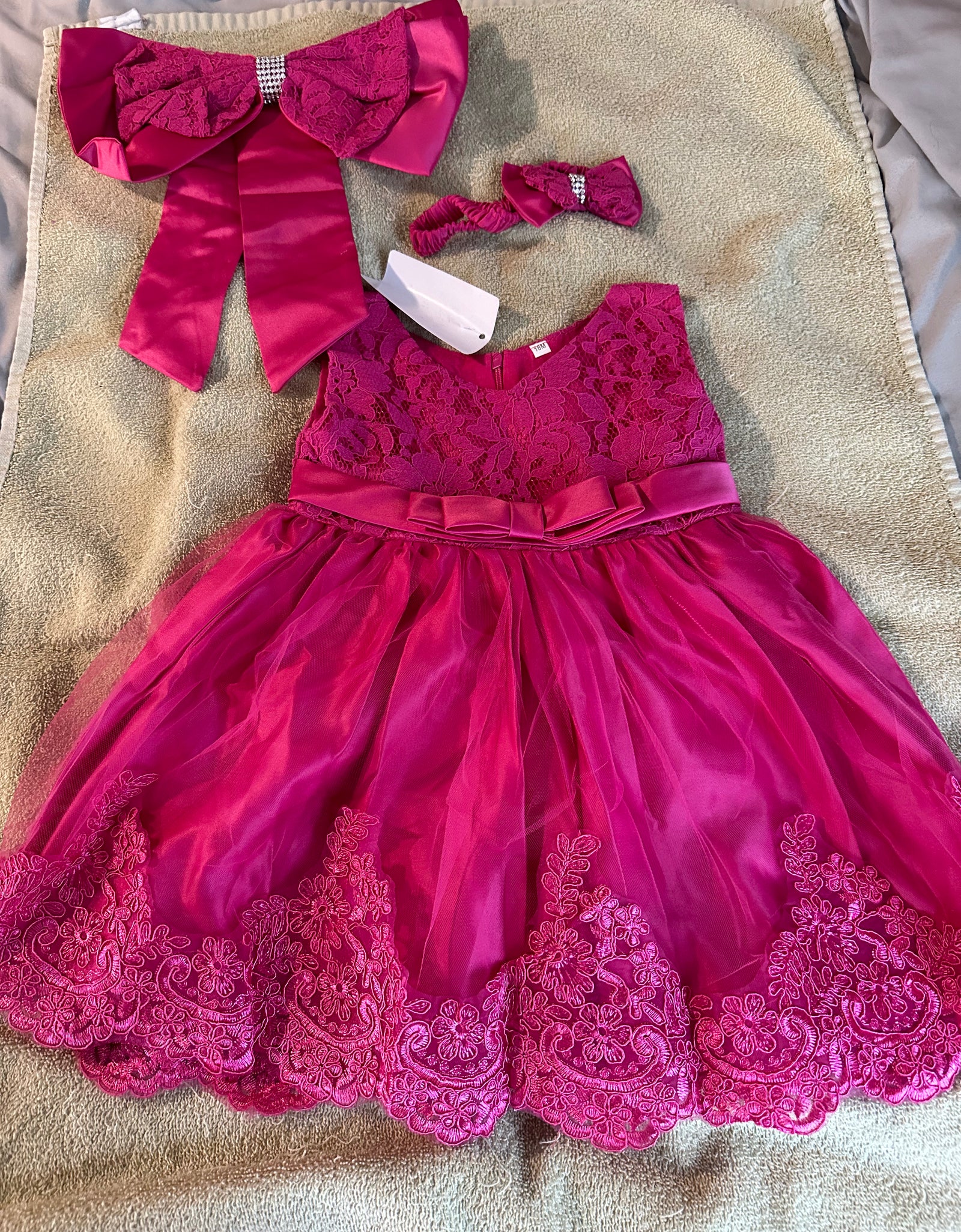 Pink toddler girls dress, bow, headband *Preowned*
