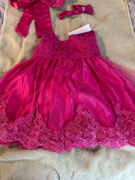 Pink toddler girls dress, bow, headband *Preowned*