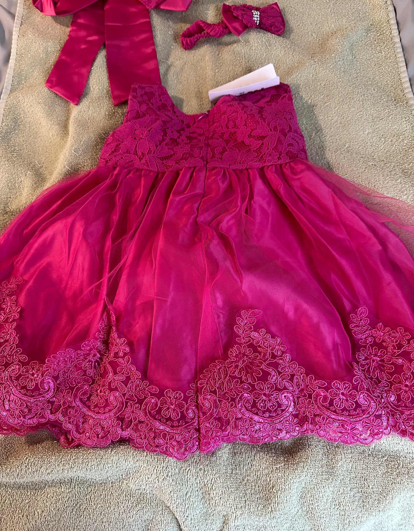 Pink toddler girls dress, bow, headband *Preowned*