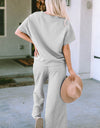 Double Take Full Size Texture Short Sleeve Top and Pants Set