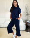 Double Take Full Size Texture Short Sleeve Top and Pants Set