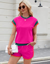 Contrast Round Neck Top and Shorts Set