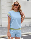 Contrast Round Neck Top and Shorts Set