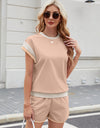 Contrast Round Neck Top and Shorts Set