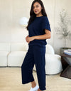 Double Take Full Size Texture Short Sleeve Top and Pants Set