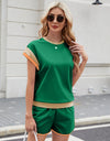 Contrast Round Neck Top and Shorts Set