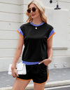 Contrast Round Neck Top and Shorts Set