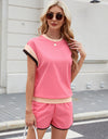 Contrast Round Neck Top and Shorts Set