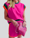 Contrast Round Neck Top and Shorts Set