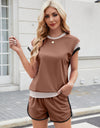 Contrast Round Neck Top and Shorts Set