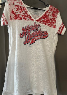 Harley Davidson women's red, white, blue shirt