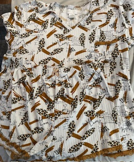 Brown/white animal print pajama set.